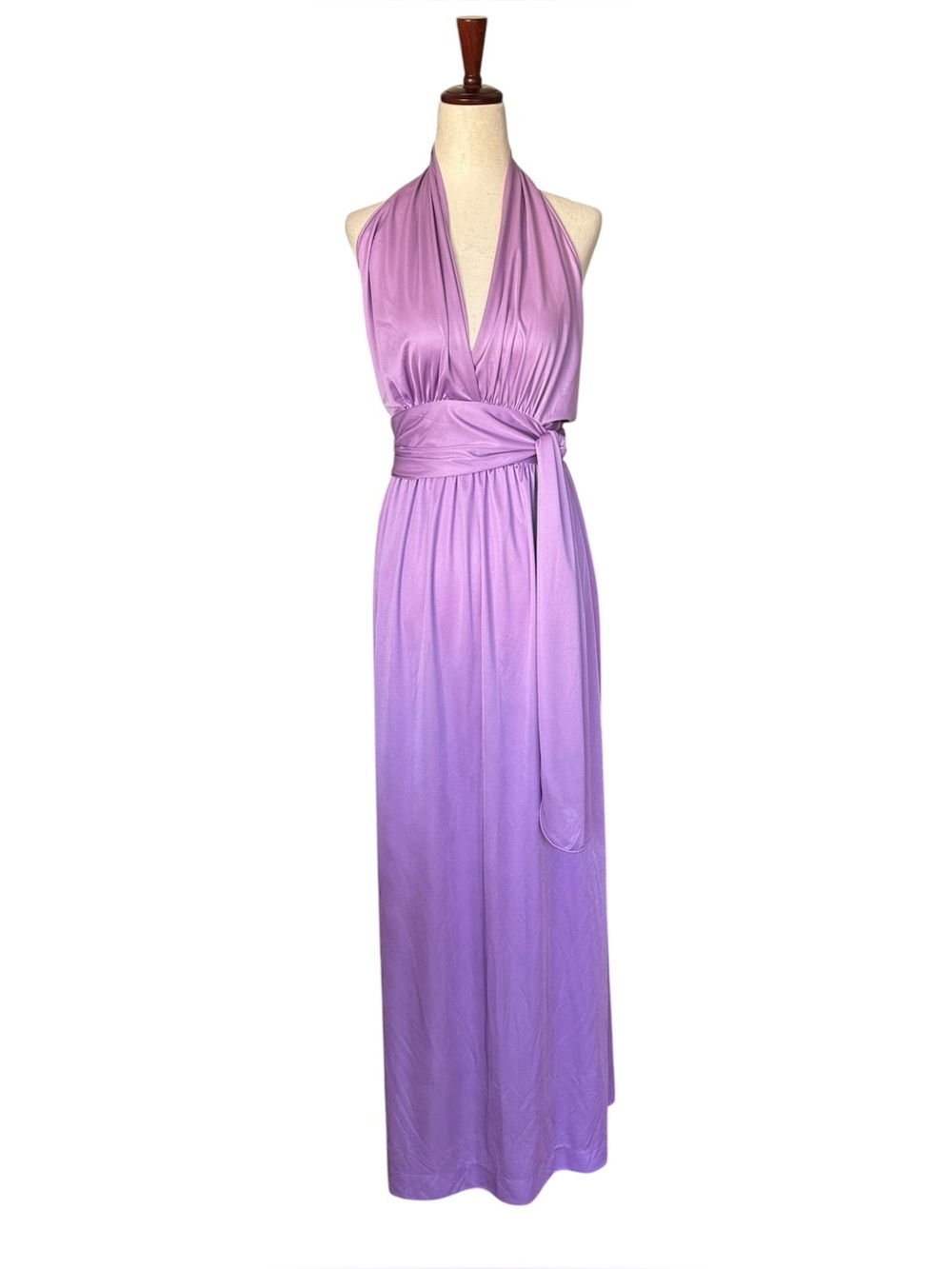 Vintage 60s 70s Lucie Ann Lavender Halter Nightgown Dress Lingerie Pinup Small
